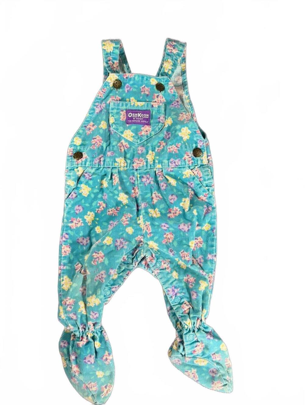 Vintage 1980s OshKosh B'Gosh Vestbak Floral Corduroy Footed Overalls 6-9M